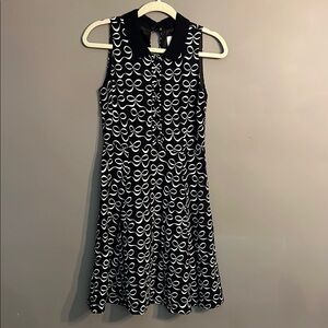 Kate Spade Mackenna Bow Print Black and White Pleated Midi Dress